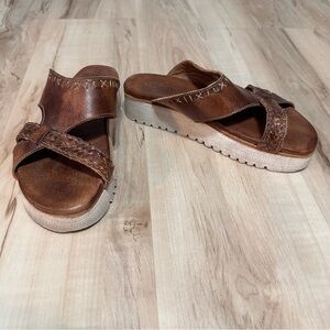 Bed Stu Tiny Teak Driftwood leather slip-on platform sandals Size 8